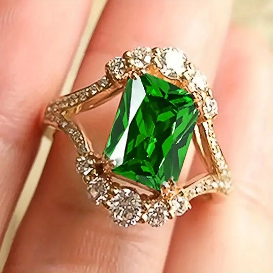 Gold Smaragd Halo-Ring