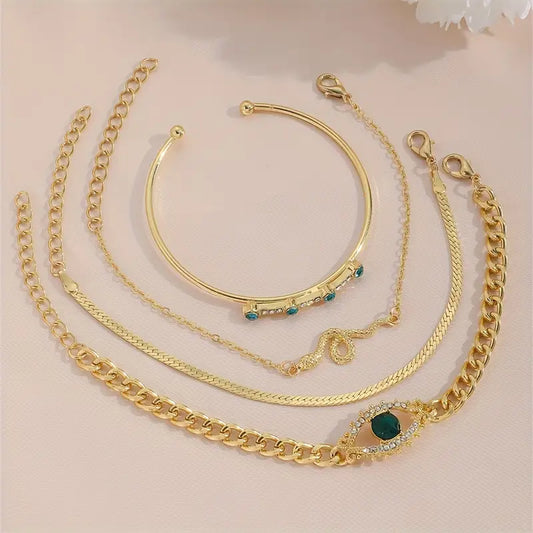Gold Smaragd Anhänger Armband-Set