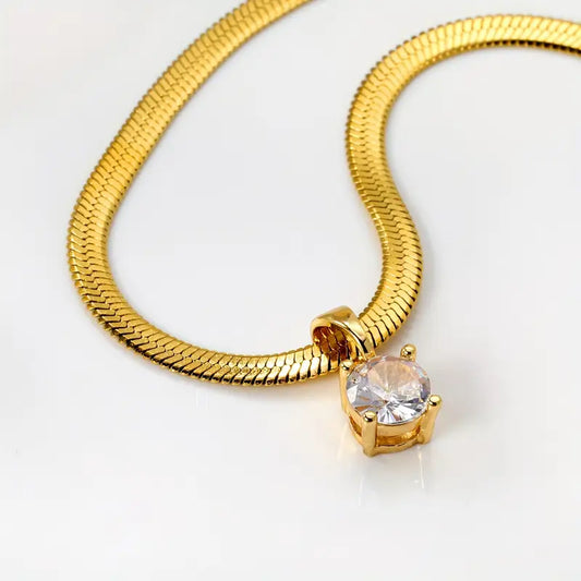 Elegant Strass Anhänger-Halskette | Gold