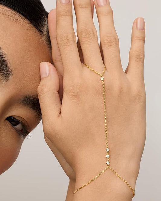 Perlenbesetzt Handkette Armband | Gold