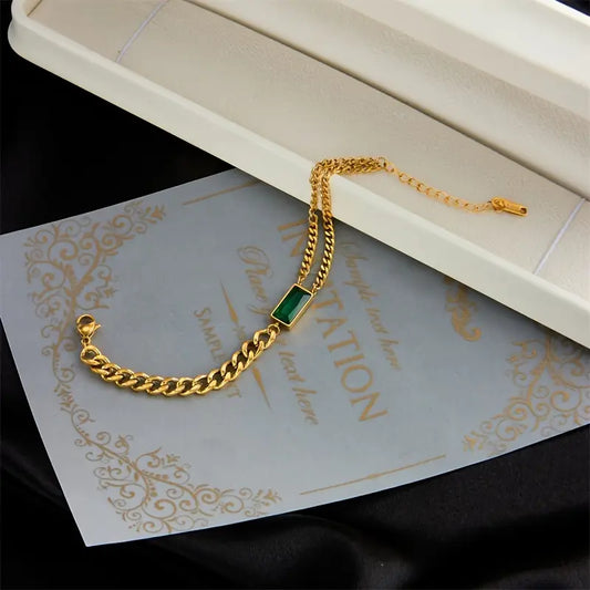Gold Smaragd Stab Kette Armband