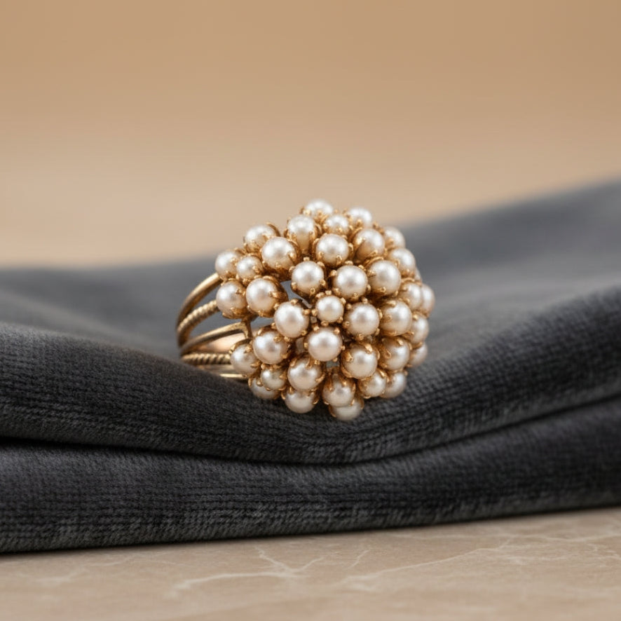Elegant Eingelegt Perlen-Goldring