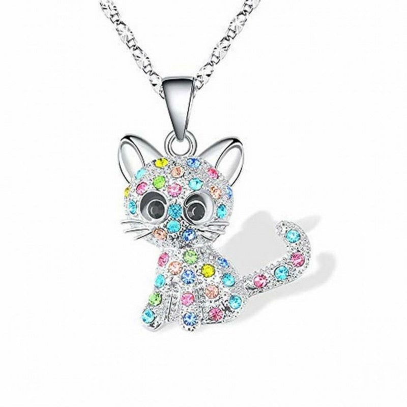 Silber Baby Kätzchen und Farbige Zirkonia-Halskette