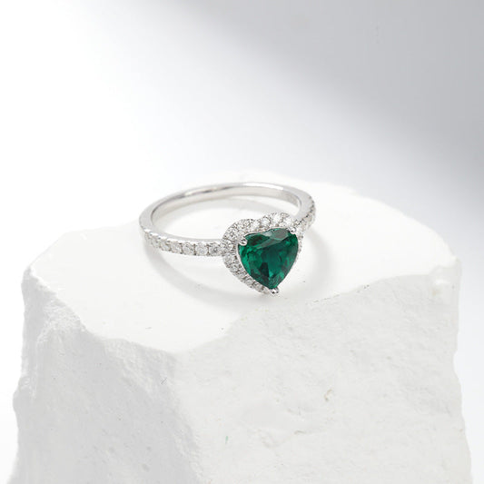 Silber Smaragd Herz Halo-Ring