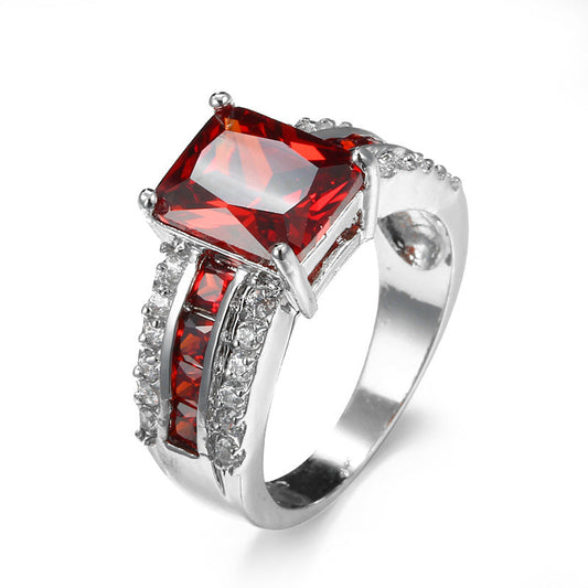 Silber Rubin Geteilte Ringschiene Ring