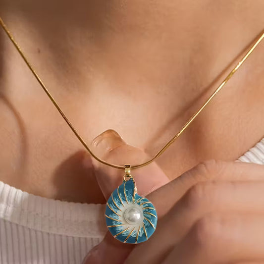 Muschel Perlen-Gold-Halskette