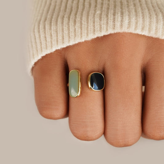 Gold Doppel Stein Offen Ring