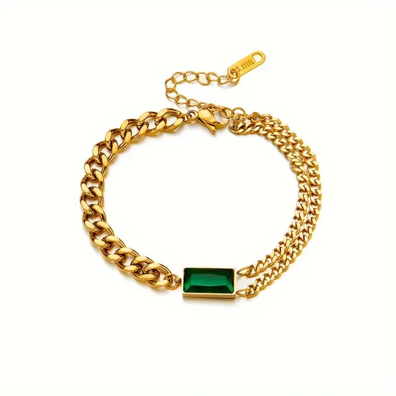 Gold Smaragd Stab Kette Armband