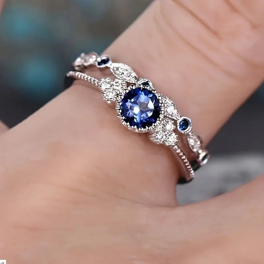 Silber Saphir Halo-Ring