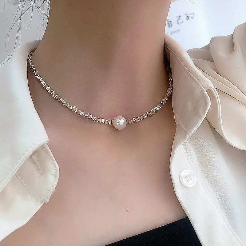 Silber Minimalist Perlen-Choker Halskette