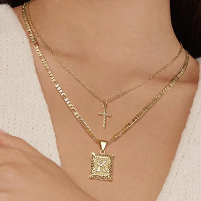 Kreuz Initiale Halsketten-Set | Gold
