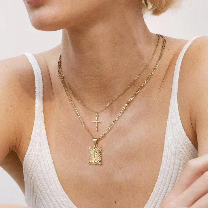 Kreuz Initiale Halsketten-Set | Gold