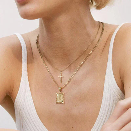 Kreuz Initiale Halsketten-Set | Gold