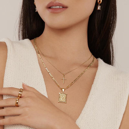 Kreuz Initiale Halsketten-Set | Gold