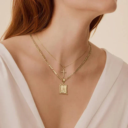 Kreuz Initiale Halsketten-Set | Gold