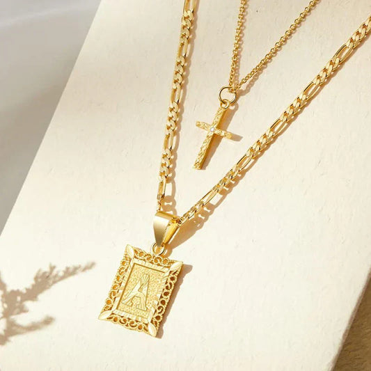 Kreuz Initiale Halsketten-Set | Gold