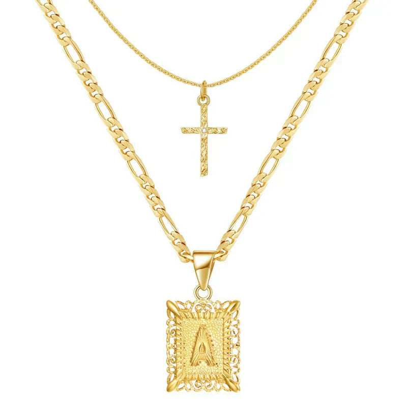 Kreuz Initiale Halsketten-Set | Gold