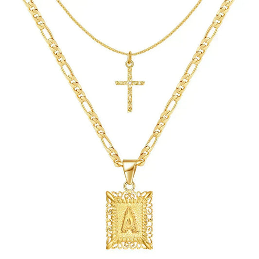 Kreuz Initiale Halsketten-Set | Gold