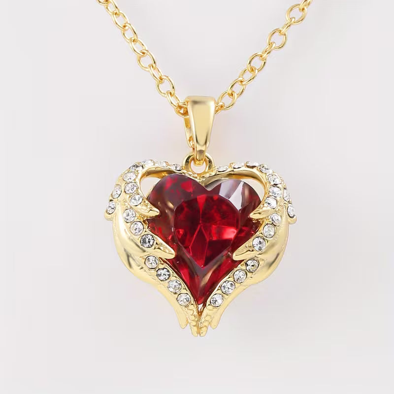 Engel Umarmung Rubin Herz-Halskette | Gold