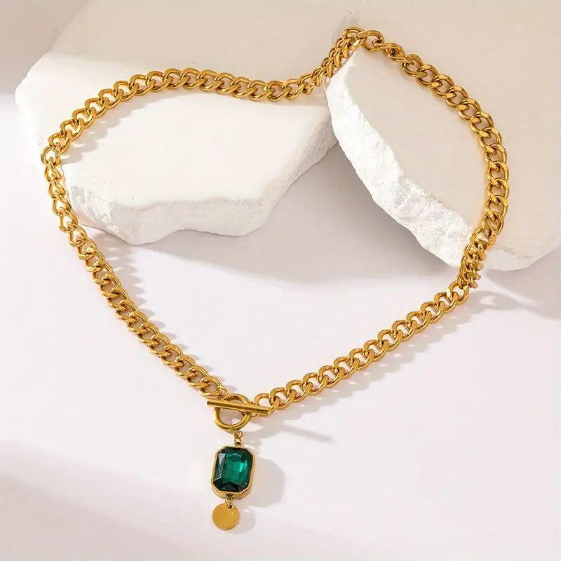 Massiv Kette Smaragd Anhänger-Halskette | Gold
