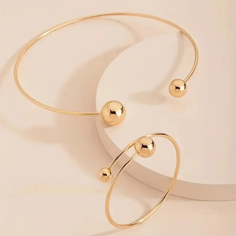 Minimalist Glanz Halsreif & Armreif Armband-Set | Gold