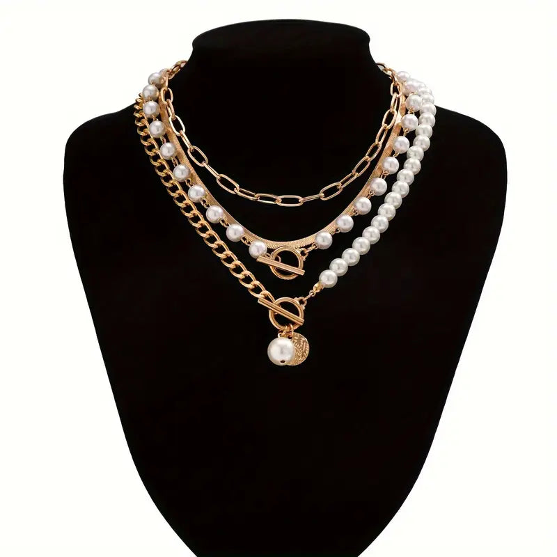 Vintage Perle & Gold Schlange Kette Halsketten-Set | Gold