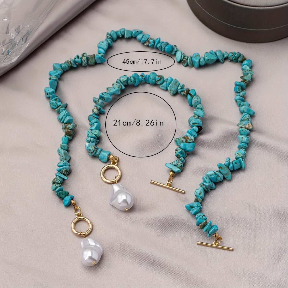 Türkiz & Perlenhalskette Armband-Set