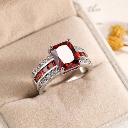 Silber Rubin Geteilte Ringschiene Ring