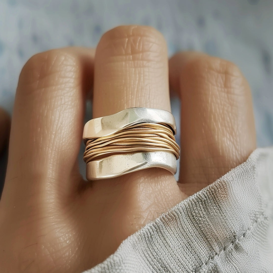 Silber Goldfäden Ring