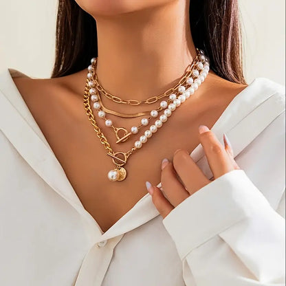 Vintage Perle & Gold Schlange Kette Halsketten-Set | Gold
