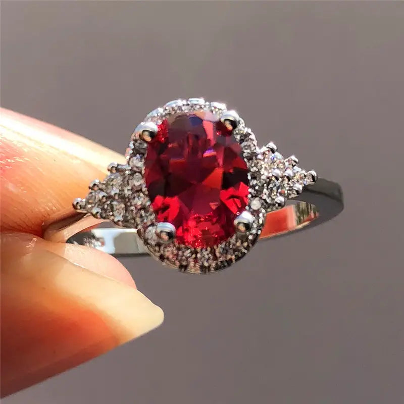 Silber Rubin Halo-Ring