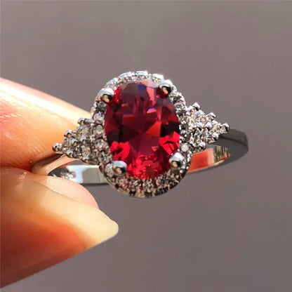 Silber Rubin Halo-Ring
