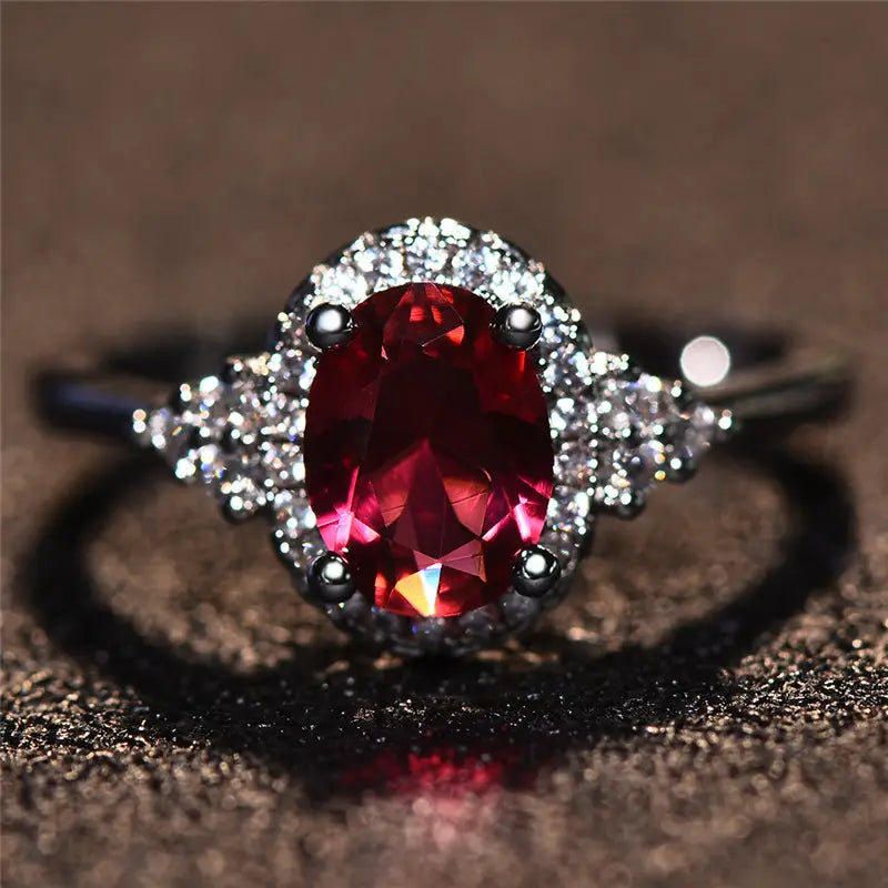 Silber Rubin Halo-Ring