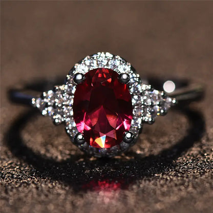 Silber Rubin Halo-Ring