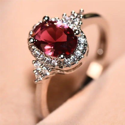 Silber Rubin Halo-Ring