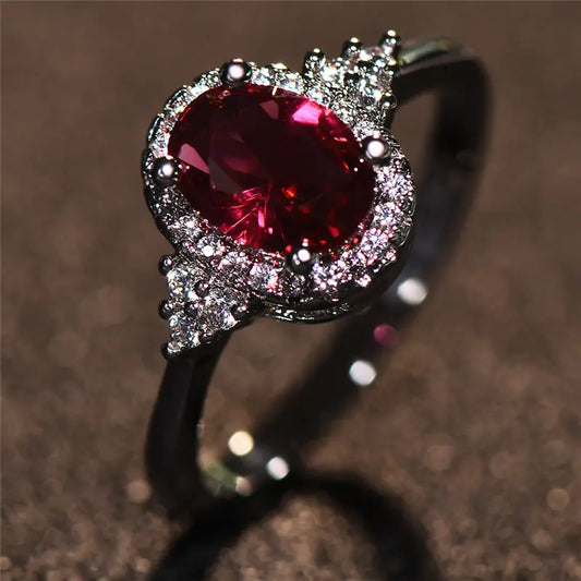 Silber Rubin Halo-Ring