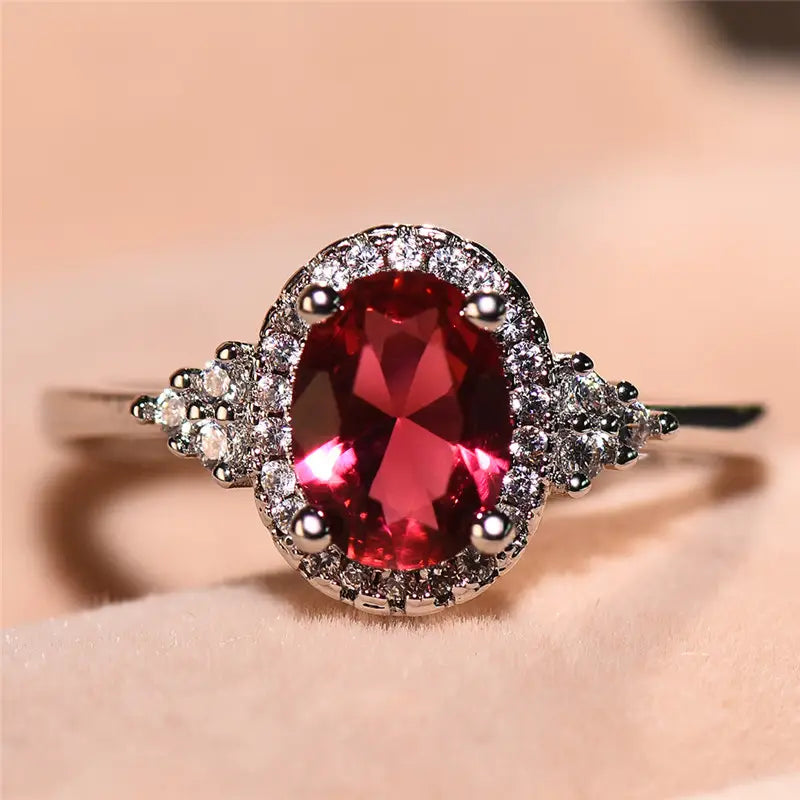 Silber Rubin Halo-Ring