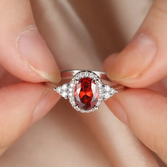 Silber Rubin Halo-Ring