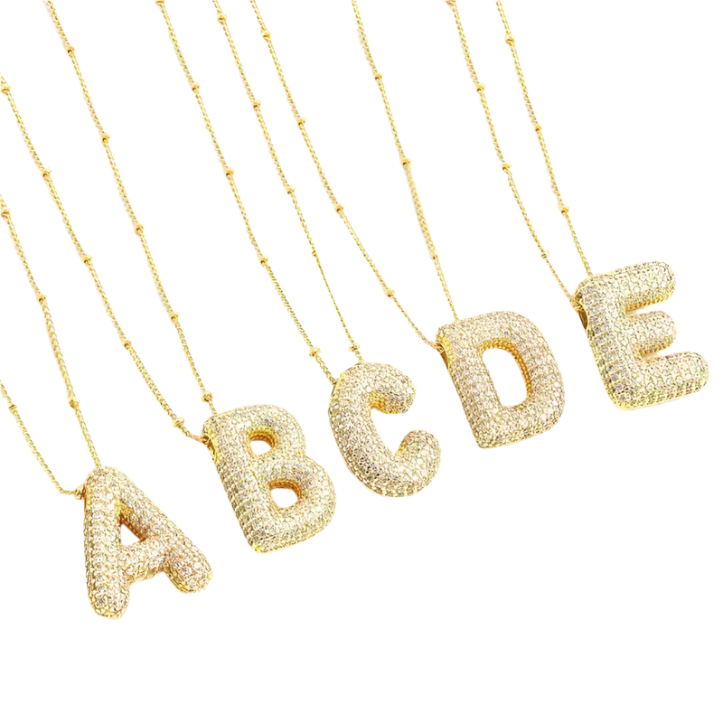 Blase Buchstabeninitiale Halskette Set | Gold