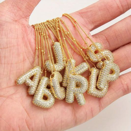 Blase Buchstabeninitiale Halskette Set | Gold