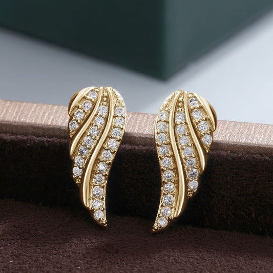 Modern Blatt Pavé Ohrringe | Gold