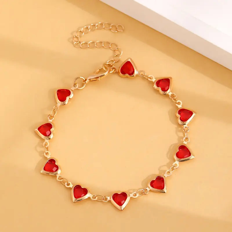 Gold Rubin Herz Kette Armband