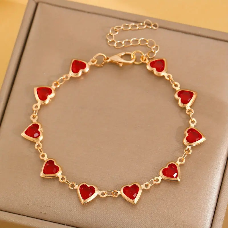 Gold Rubin Herz Kette Armband