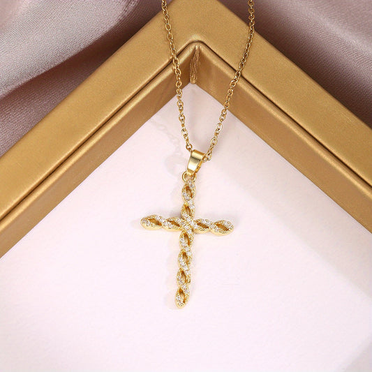 Kristall Drehung Kreuz-Halskette | Gold