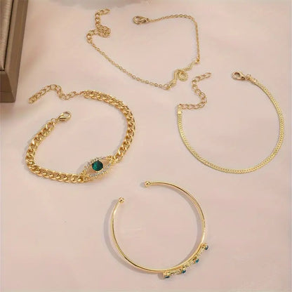 Gold Smaragd Anhänger Armband-Set