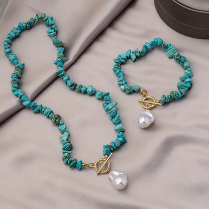 Türkiz & Perlenhalskette Armband-Set