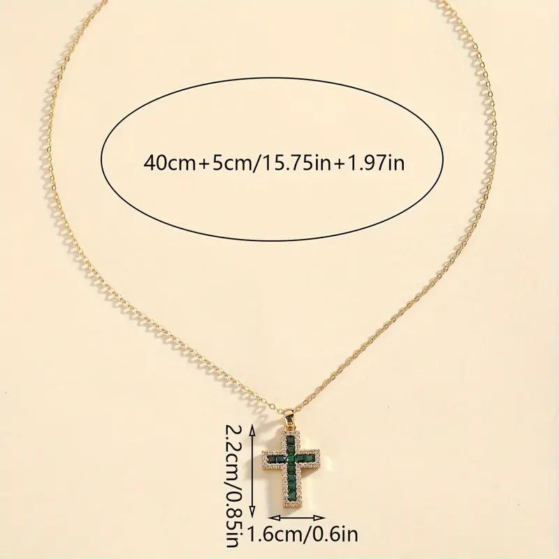 Solene Smaragd Kreuz Anhänger-Halskette | Gold