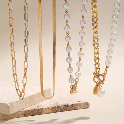 Vintage Perle & Gold Schlange Kette Halsketten-Set | Gold