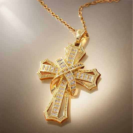 Strahlend Kreuz Anhänger-Halskette | Gold