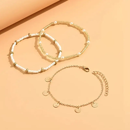 Küsten Anhänger 3-Teilig Mehrreihig Anklet Set | Gold